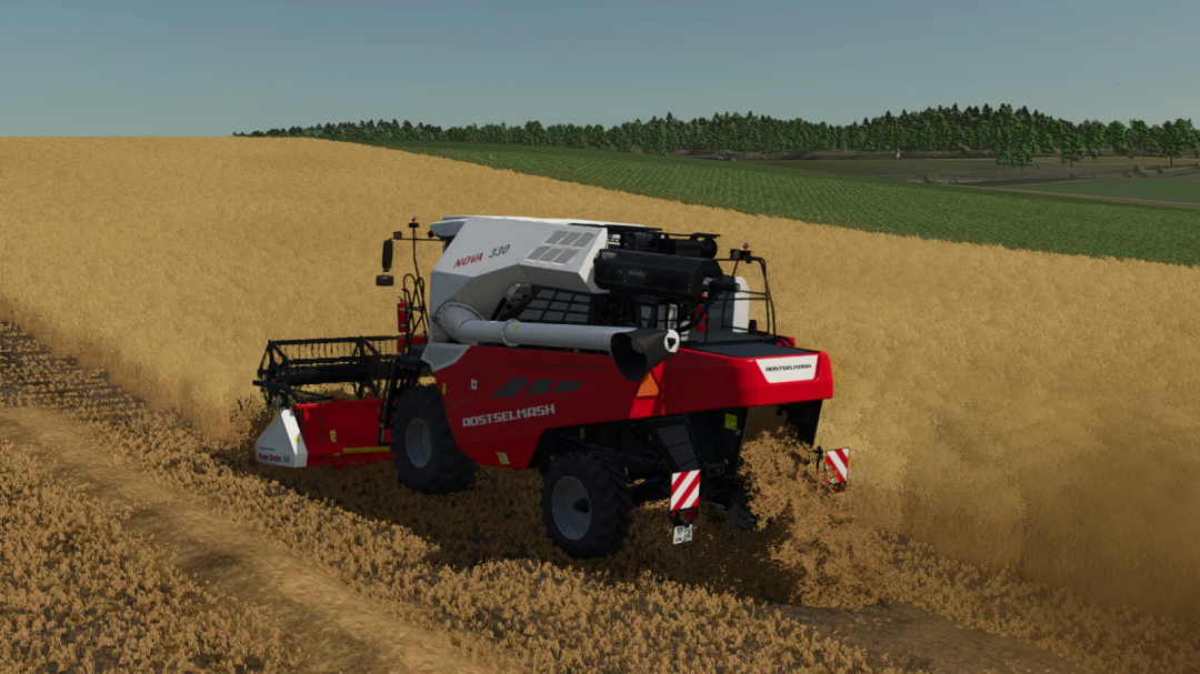 Rostselmash Nova 330 harvesting in FS25 mod, showcasing Farming Simulator 25's realistic farm equipment.