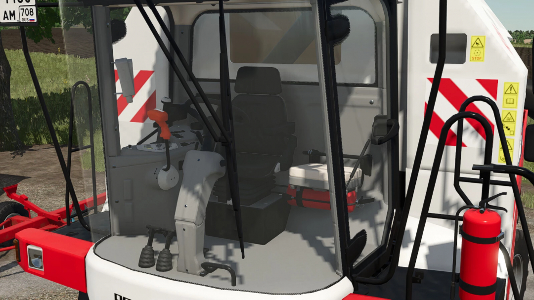 Interior of the Rostselmash Nova 330 cabin in FS25 mod, showing control console and seat.