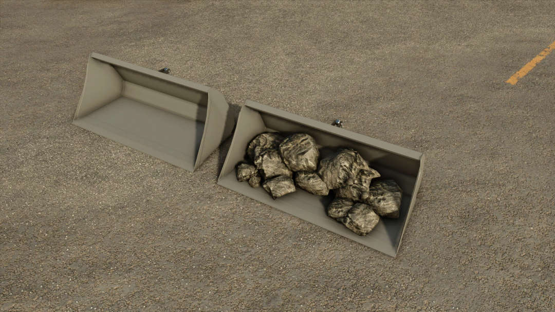 Image of Shovel Weights mod for Farming Simulator 25, showing two shovels, one filled with rocks for realistic weight simulation.