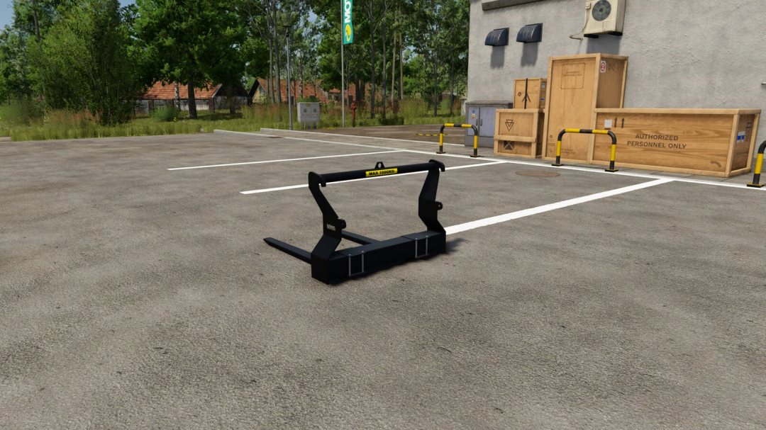 Vama Pallet Fork v1.0.0.0 mod for FS25 in a parking lot. Enhance your Farming Simulator 25 with this realistic equipment.