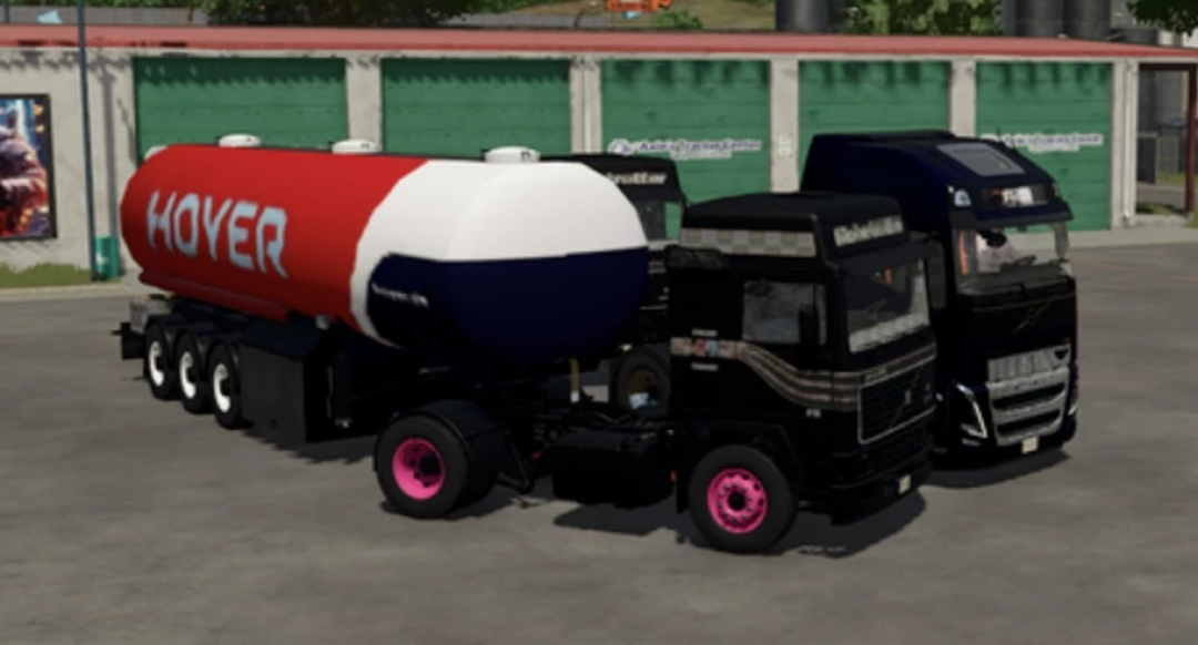 Volvo F16 truck with Hoyer tanker trailer in FS25 mods.