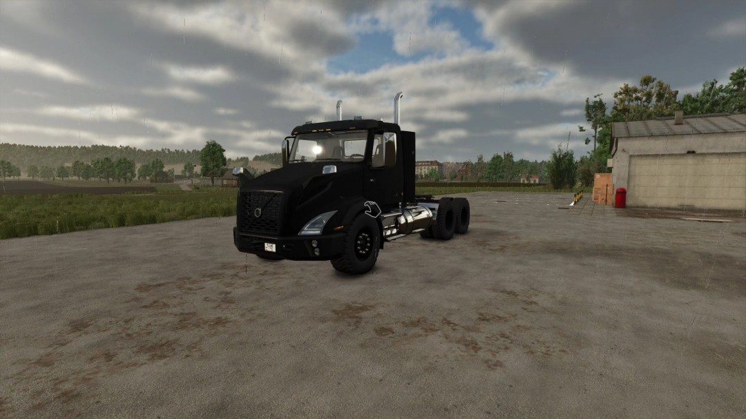 Volvo VNX 300 truck mod in FS25 park area, showcasing customization options in Farming Simulator 25.