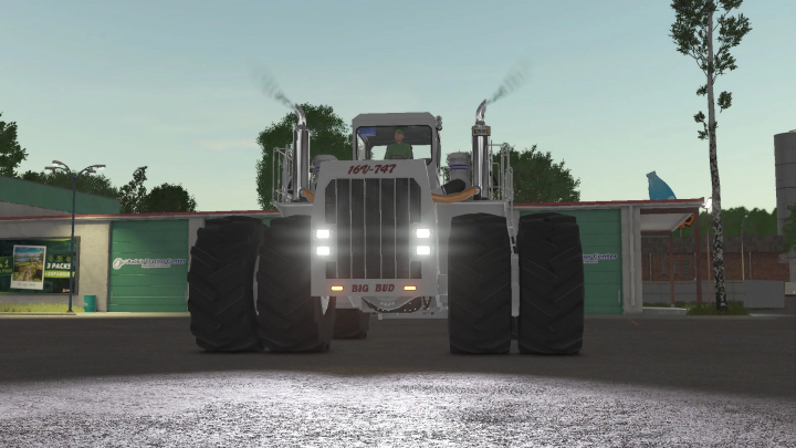 fs25-mods,  Big Bud 747 tractor mod in FS25 game, parked in front of Axle's Tractor Center.