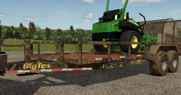 fs25-mods,  BigTex 24FT trailer in FS25 mods featuring a green tractor loaded for Farming Simulator 25.