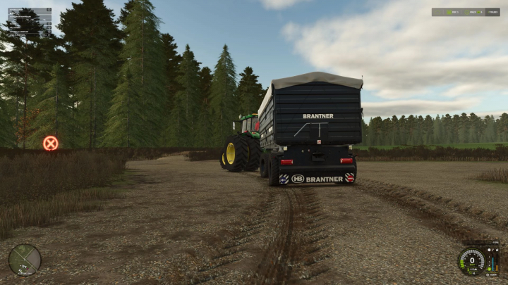 fs25-mods,  FS25 mod Brantner Z18051 v1.0.0.0 trailer on a dirt road surrounded by trees.