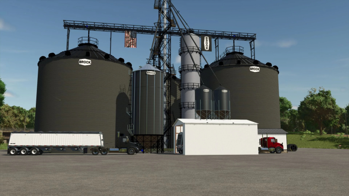 fs25-mods, FS25 mod Brock Silo Complex v1.0.0.0 featuring large silos and trucks in Farming Simulator 25.