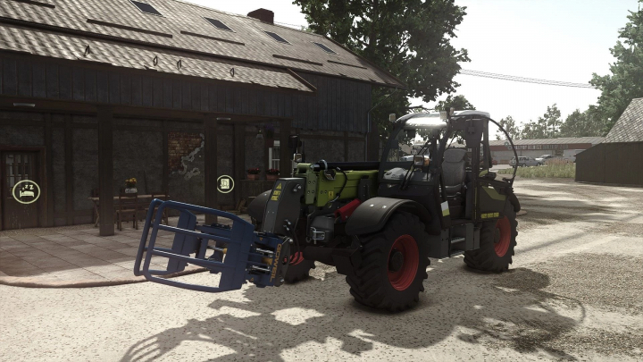 fs25-mods,  CLAAS Scorpion 1033 Beta v1.0.0.0 mod showcased in FS25 with attachment, set in a rural farm environment.