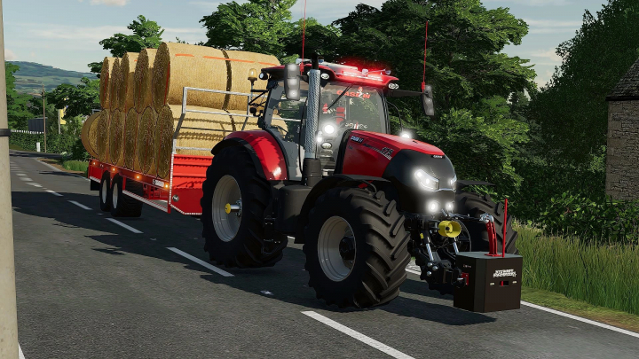 fs22-mods, Case IH Puma 140-175cvx tractor mod in FS22 pulling hay bales on a trailer.