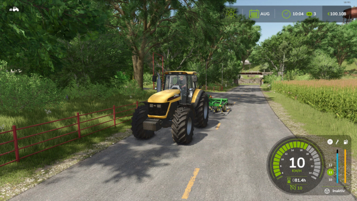 fs25-mods,  FS25 mod Cruise Control Levels v1.0.0.0 showing tractor on a sunny country road.