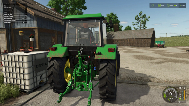 fs25-mods,  FS25 mod Diesel Tank v1.0.0.0 with green tractor on farm.