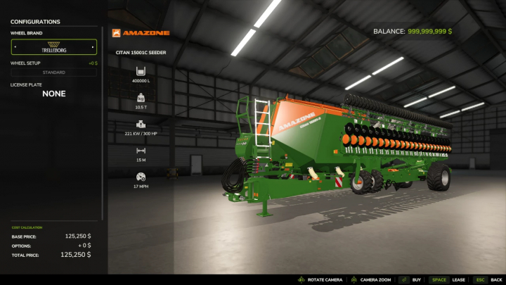 fs25-mods,  FS25 mod image showing the Citan 15001C Seeder by Eagle355th in Farming Simulator 25, featuring specifications and customizations.