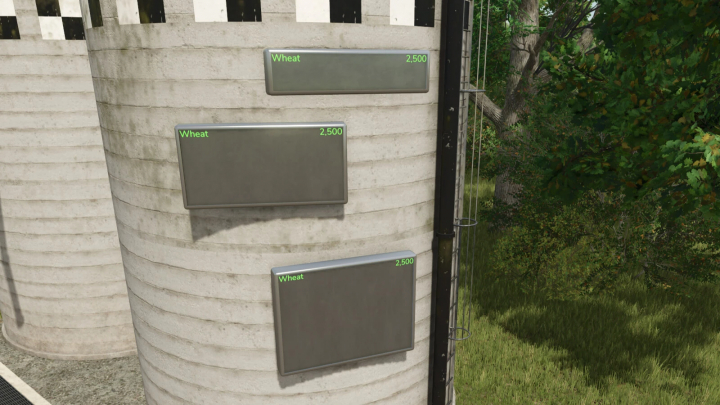 fs25-mods, FS25 mod Digital Display v1.0.0.0 showing wheat storage on silo wall.