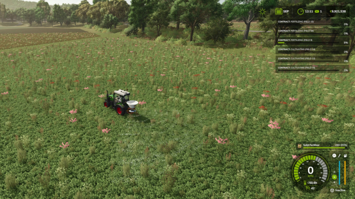 fs25-mods,  FS25 More Missions mod v1.0.0.0 depicting a tractor fertilizing a field in Farming Simulator 25.