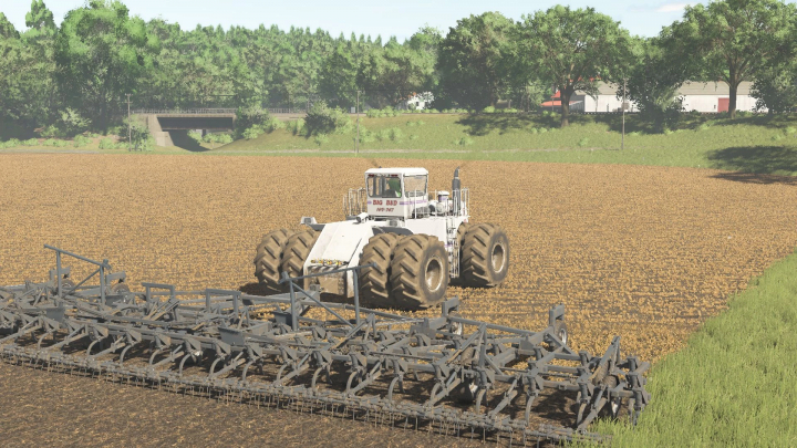 fs25-mods,  FS25 mod Flexcoil ST 820 v1.0.0.0 cultivating a field with a Big Bud tractor in Farming Simulator 25.