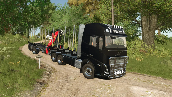 fs25-mods,  Forst LKW mod v1.0.0.0 for FS25, featuring a black logging truck on a forest path.