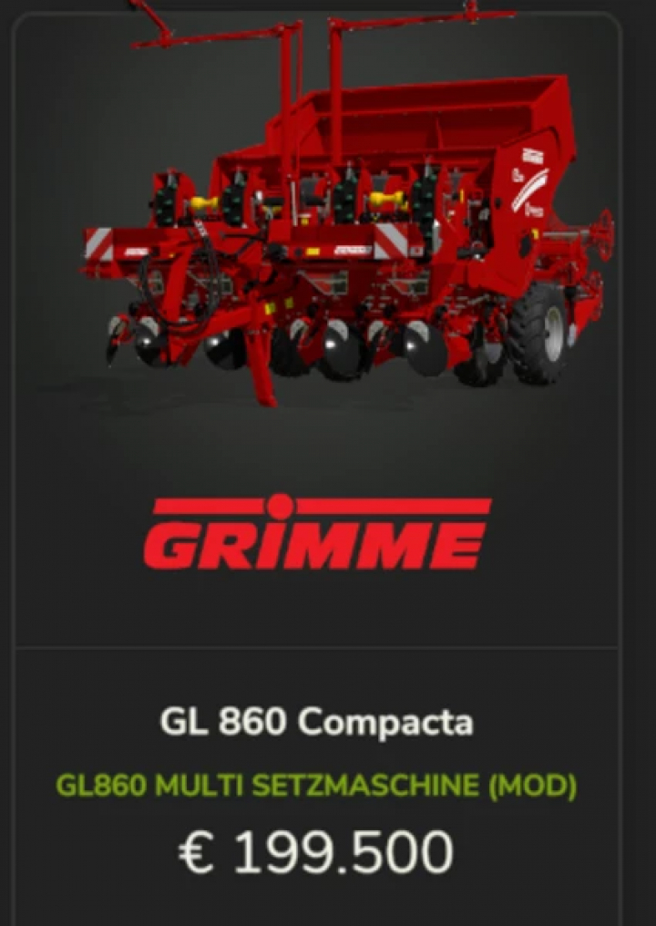 fs25-mods, GL860 Multi setting machine mod for poplar and sugar cane in Farming Simulator 25, priced at €199,500.