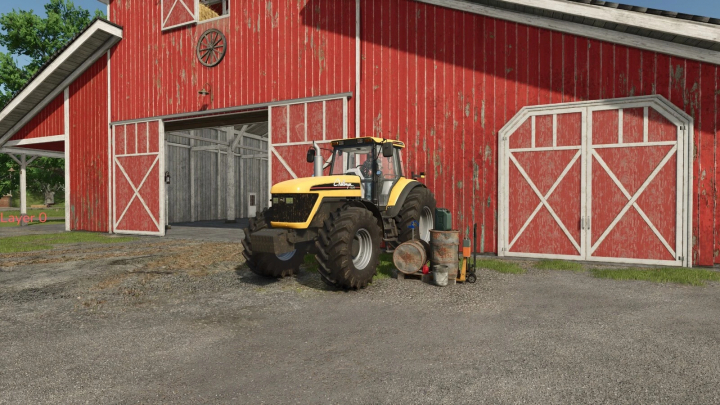 fs25-mods,  FS25 mods Gas Station v1.0.0.0 image featuring a yellow tractor parked near a red barn.