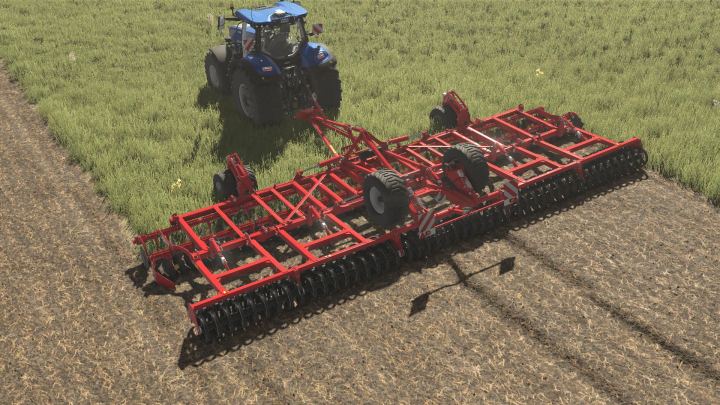 fs25-mods,  FS25 mod: Horsch Joker 12 RT v1.0.0.0 in action with a tractor in a field.