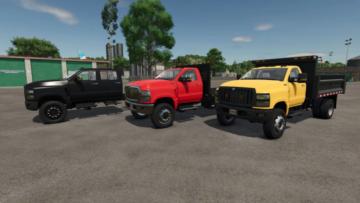 fs25-mods,  FS25 mods display International CV Series v2.0.0.0 with black, red, and yellow trucks in Farming Simulator 25.