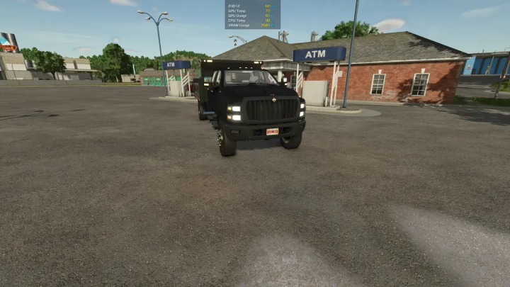 fs25-mods,  International cvSeries PBSMods Edition v1.0.0.0 mod for FS25, showing a black truck near an ATM.