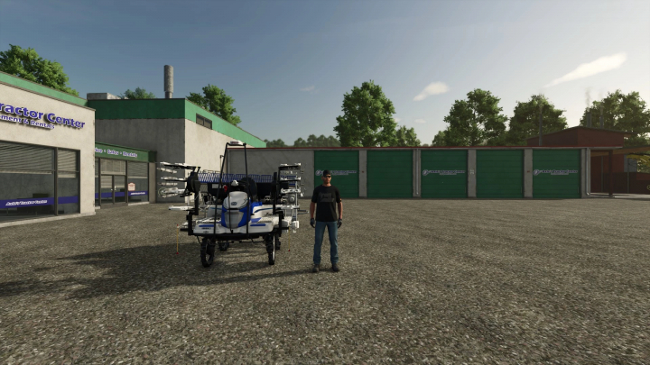 fs25-mods,  FS25 mod image of a modified Iseki prj8d parked outside a tractor center.