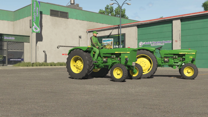 fs25-mods,  FS25 mod John Deere 710 tractor in front of Axle's Tractor Center.