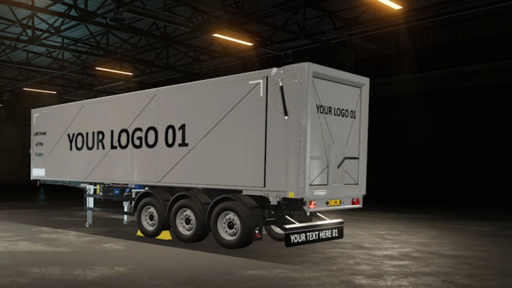 fs25-mods,  Krampe Tipper Trailer mod for FS25 in a dim garage setting