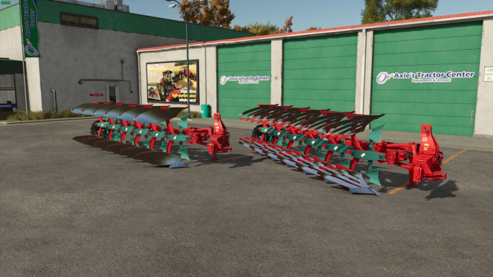 fs25-mods,  Kverneland I-Plough 2500 6 Furrows mod in FS25 outside Axle's Tractor Center.