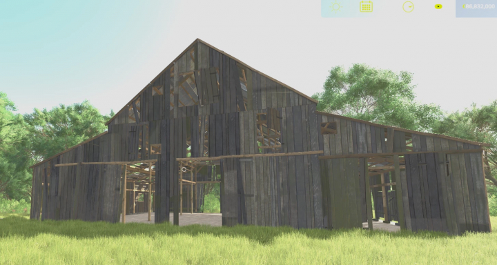 fs25-mods,  Old barn mod in FS25 with rustic wooden structure in grassy field