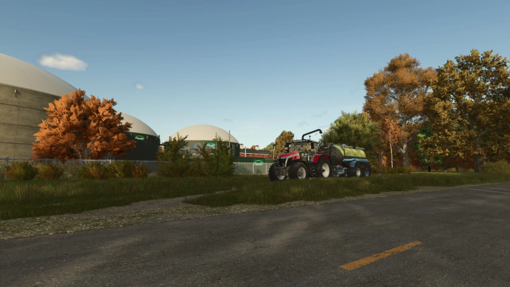 fs25-mods, FS25 mods: PlanET Modular BGA with tractor on road in Farming Simulator 25.