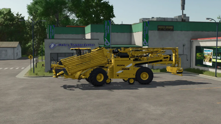 fs25-mods,  Ropa Maus 5 Multifruit in FS25 mod parked at Axle's Tractor Center.