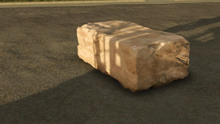 fs25-mods,  Stone mod v1.0.0.0 in Farming Simulator 25, showing a large stone block on a textured ground. FS25 mods enhance realism.