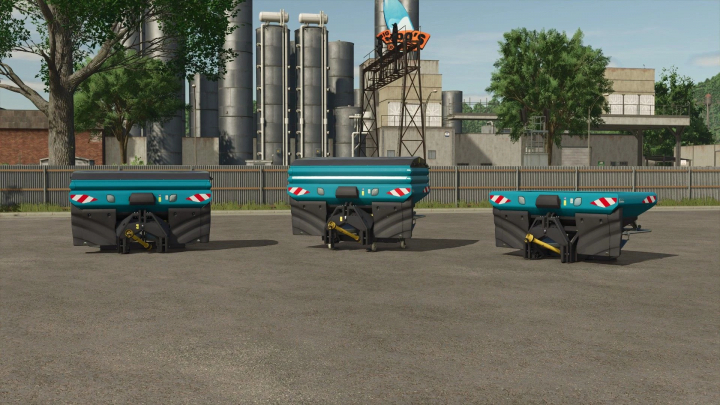 fs25-mods,  FS25 Sulky X50 Econov mod with three blue fertilizer spreaders featured in Farming Simulator 25.