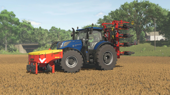 fs25-mods, FS25 mod: Väderstad Tempo VTP V8 / FH 2200 v1.0.0.0 on a tractor in a field.