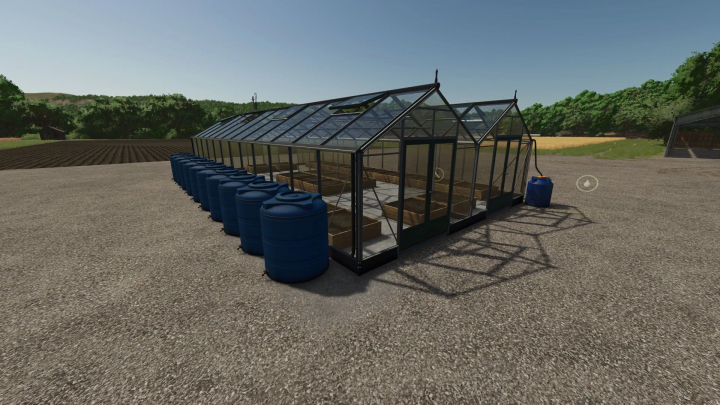 fs25-mods, Greenhouse with blue water tanks in FS25 mod Water Tank v1.0.0.0