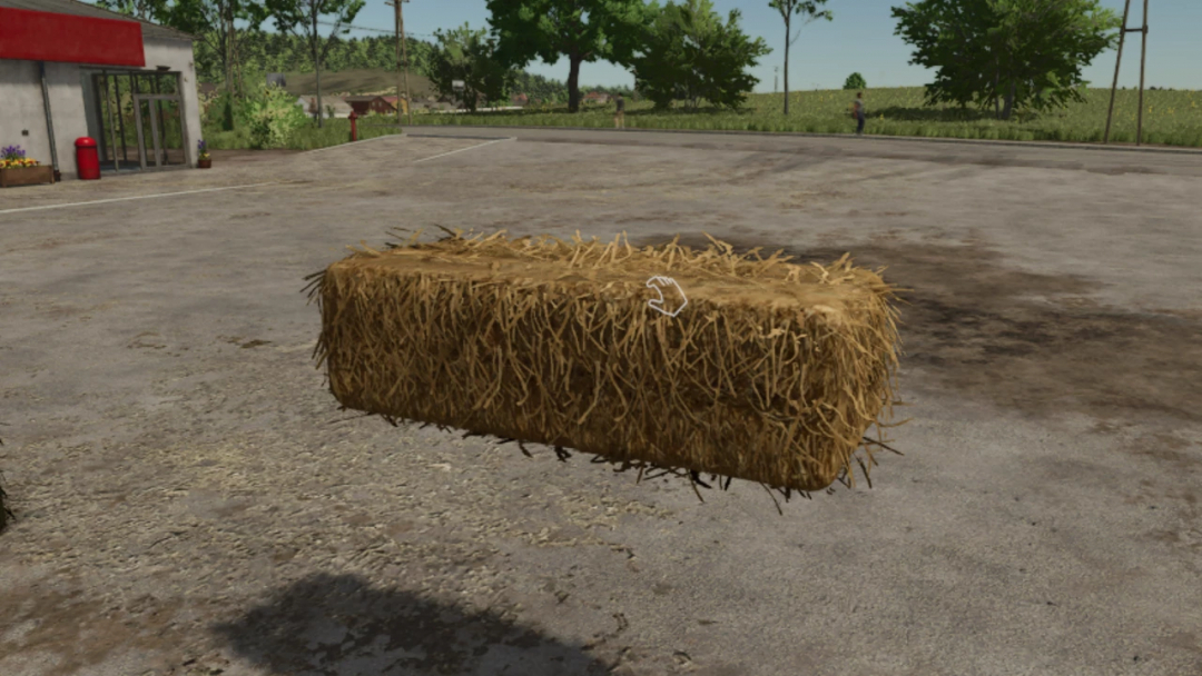 Buyable Small Bales mod for FS25, showcasing a detailed hay bale on a farm setting.