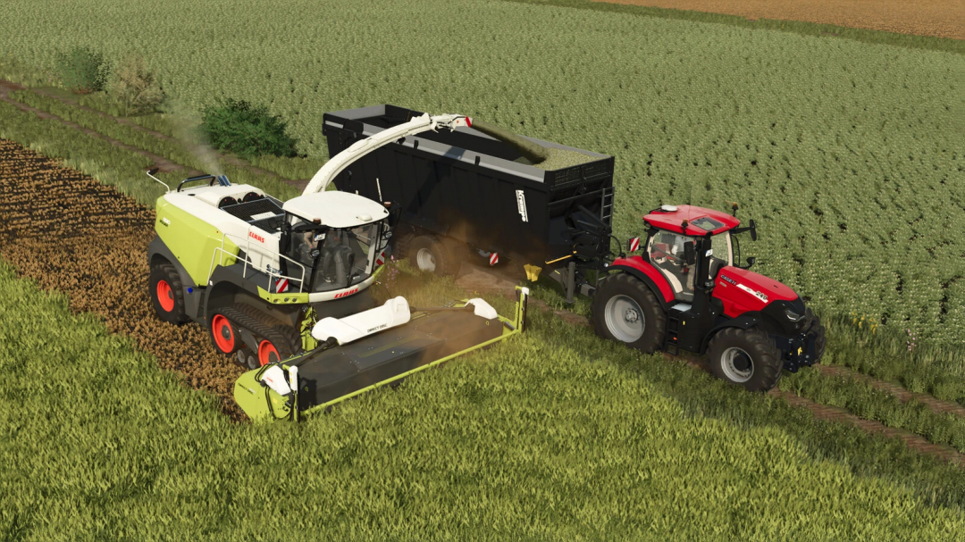 CLAAS DIRECT DISC 600 mod with a tractor in FS25, harvesting a lush green field.