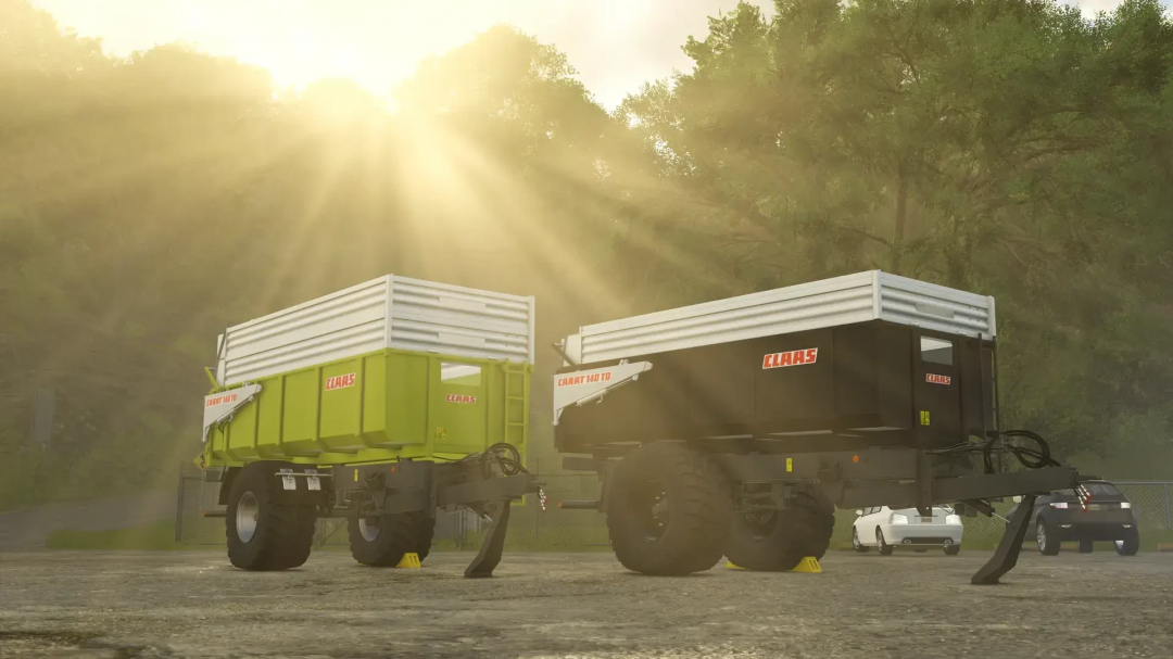 FS25 mods Claas Carat 140TD trailers in a sunlit field from Farming Simulator 25.