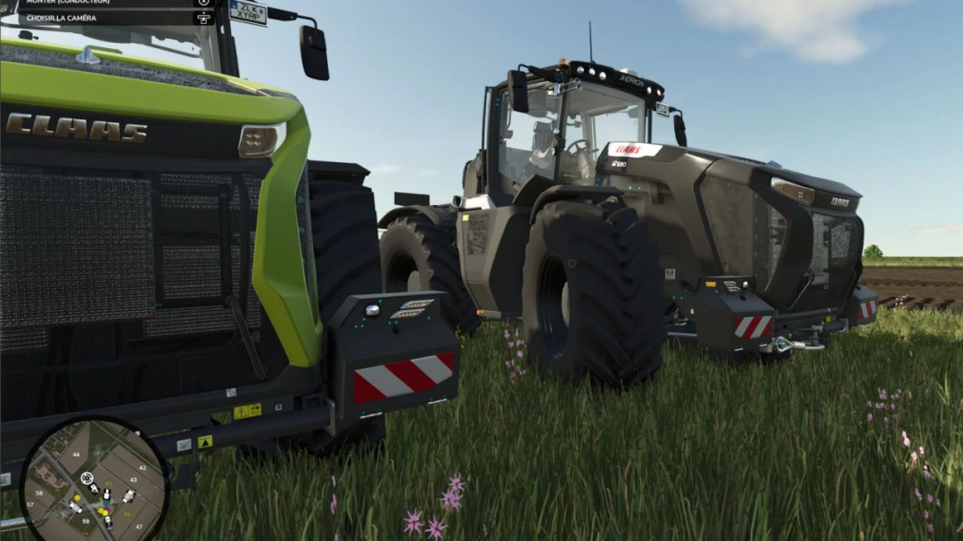 FS25 mod showcasing the Claas Xerion 12 1000hp tractor in a field, highlighting detailed textures and design.