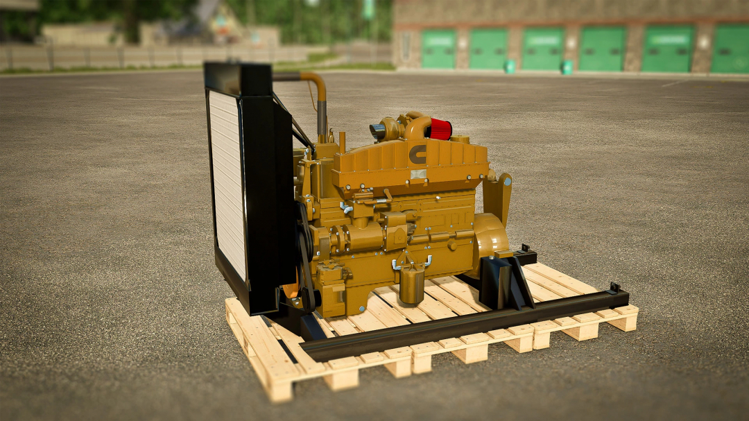 FS25 mod Cummins 855 Big Cam engine on pallet, version 1.0.0.0