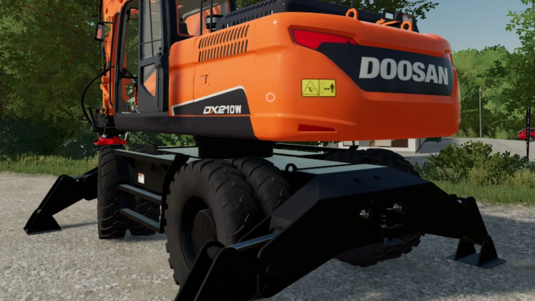 FS22 mod Doosan DX210W excavator rear view in Farming Simulator 22.