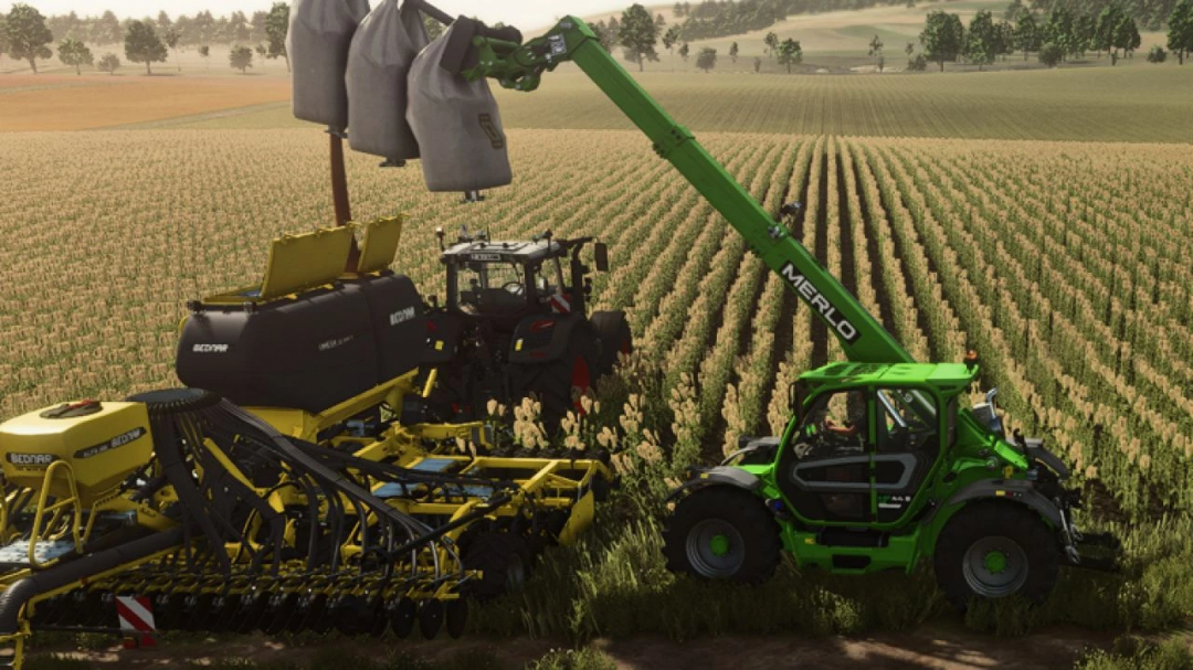 FS25 mod Eperon BR72 featuring a Merlo telehandler in a farm field.