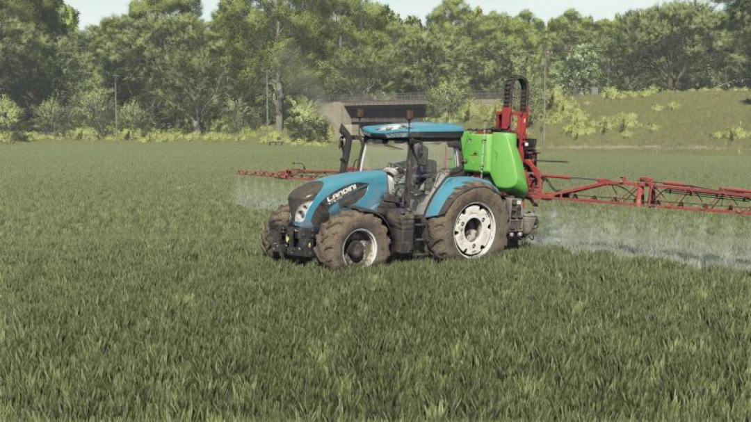 FS25 Krukowiak Heros 1900 mod in Farming Simulator 25, featuring a tractor spraying fields.