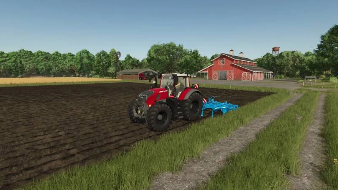 Fendt 700 Vario LSN tractor working in a field near a red barn in FS25 mods.