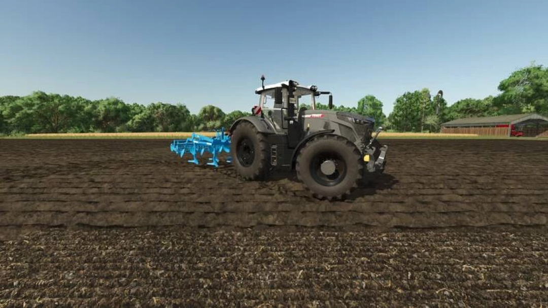 Fendt 900 Vario LSN tractor plowing a field in FS25 mod, showcasing adjustable features.