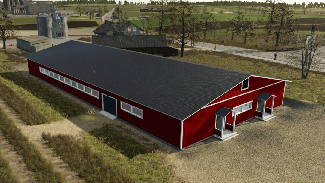 FS25 mod Finnish Sheep Barn v1.0.0.0 featuring a large red barn in a rural setting.