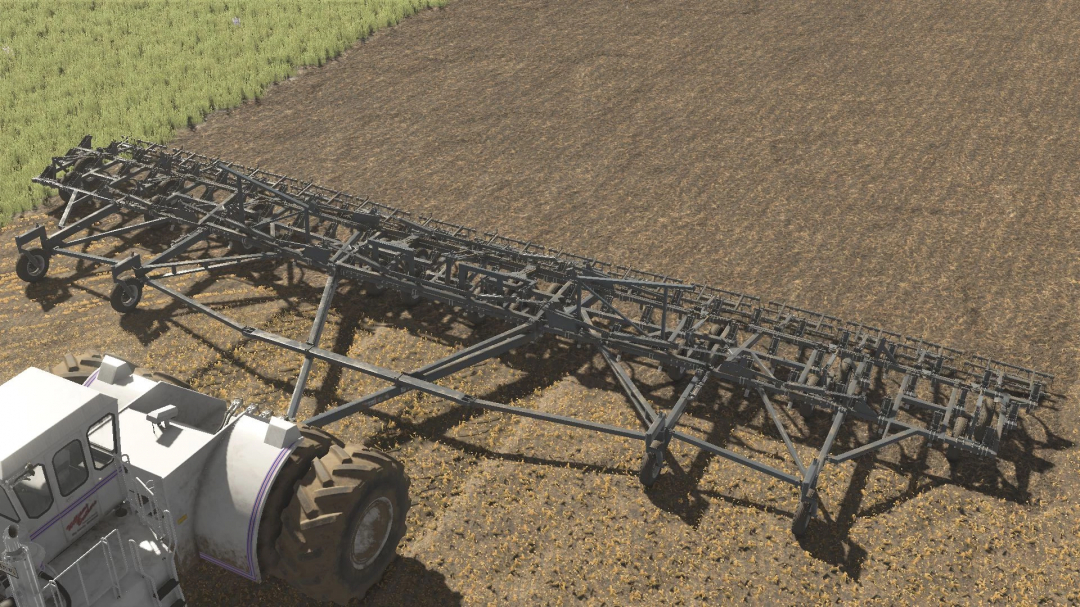 Flexcoil ST 820 v1.0.0.0 mod in FS25, showing a large agricultural plow attached to a tractor in a field.