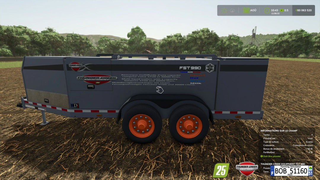 FS25 mod Fst990 Multi liquid trailer in field, Farming Simulator 25