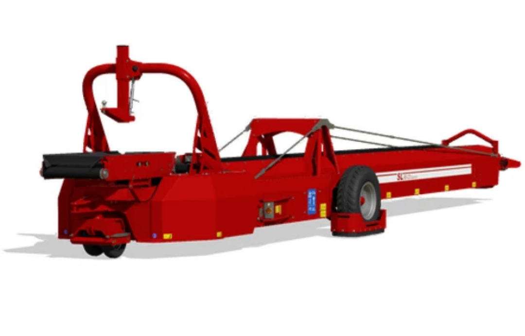 FS25 mod Grimme SL80-22 Quantum conveyor belt with AutoLoad v1.0.0.1, featuring a large red industrial design for Farming Simulator 25.