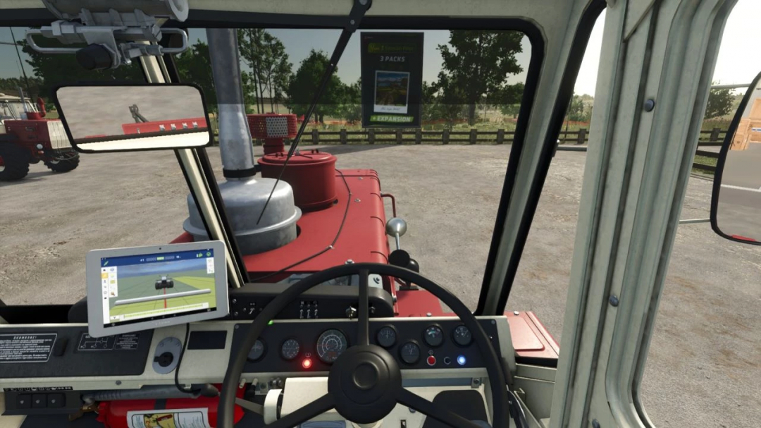 FS25 mod HTZ T 150K V8 interior view showing tractor dashboard and controls.